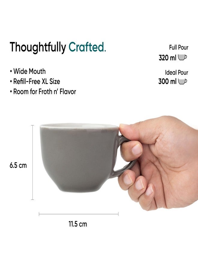 Shay طقم كوبين كبيرين من السيراميك من شاي، رمادي، 320 مل | كوب كابتشينو | لمسة نهائية لامعة | كوب قهوة كبير من السيراميك | آمن للاستخدام في الميكروويف (كوب كبير جدًا - رمادي عاجي) - Image 5